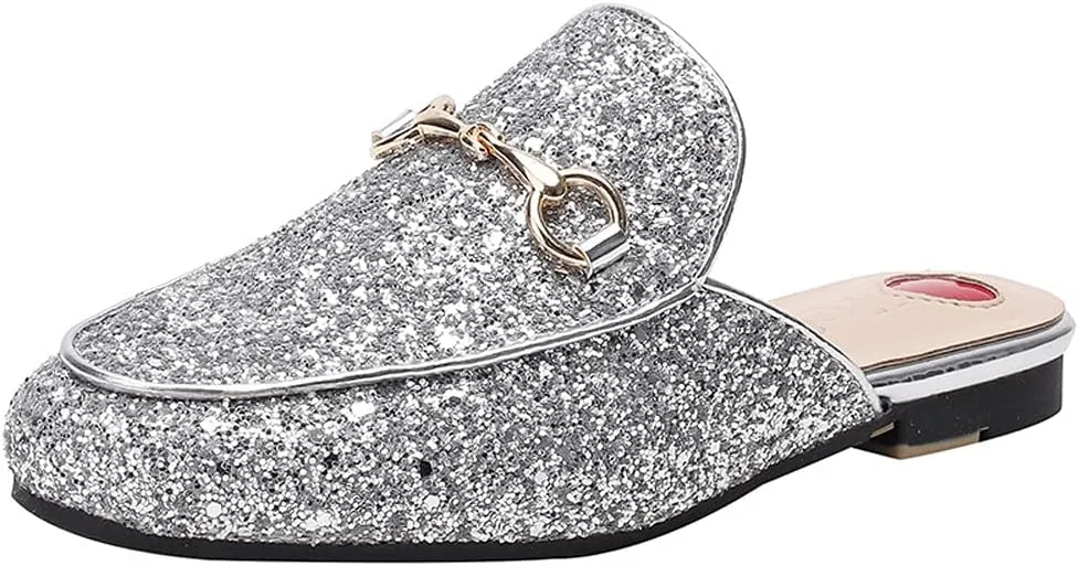 Arqa Mules for Women Almond Toe Leather Flats Slip-on Comfort Backless Loafers Buckle Mule Shoes