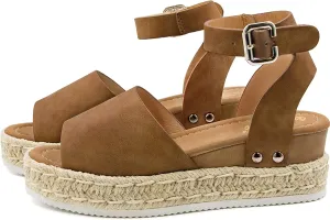 Athlefit Women's Espadrille Wedge Sandals Ankle Strap Buckle Platform Sandals