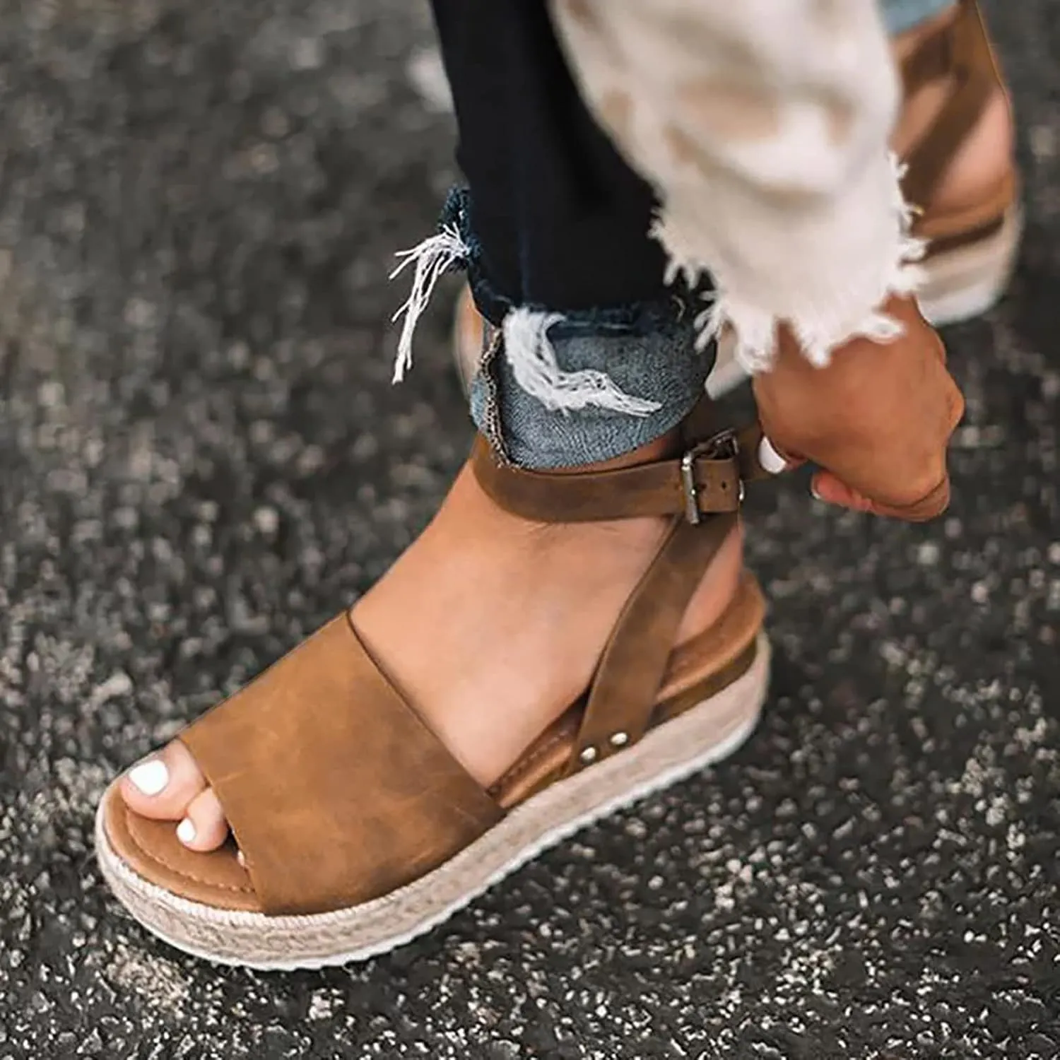 Athlefit Women's Espadrille Wedge Sandals Ankle Strap Buckle Platform Sandals