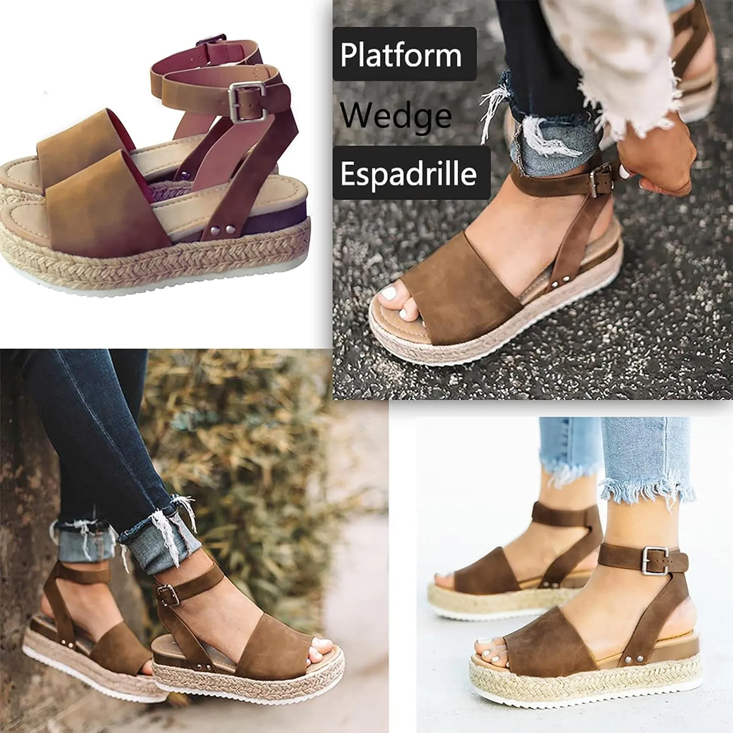 Athlefit Women's Espadrille Wedge Sandals Ankle Strap Buckle Platform Sandals