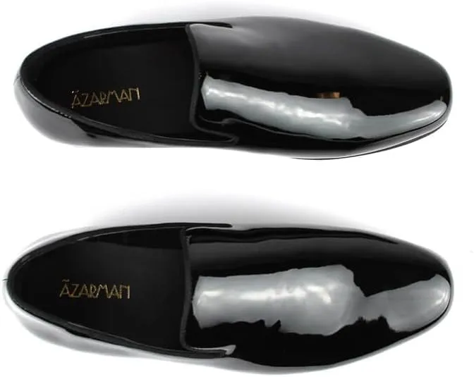 AZAR MAN Men's Black Patent Leather Formal Tuxedo Slip On Dress Shoes Loafers