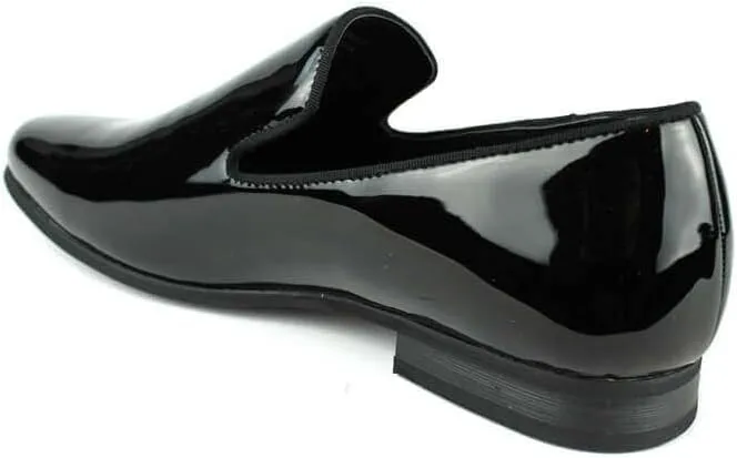 AZAR MAN Men's Black Patent Leather Formal Tuxedo Slip On Dress Shoes Loafers