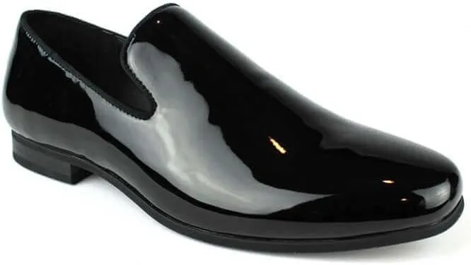 AZAR MAN Men's Black Patent Leather Formal Tuxedo Slip On Dress Shoes Loafers