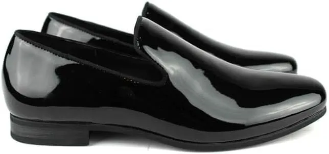 AZAR MAN Men's Black Patent Leather Formal Tuxedo Slip On Dress Shoes Loafers
