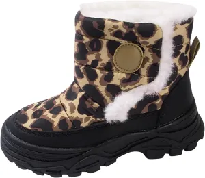 Baby Boys Girls Leopard Winter Warm Cozy Shoes Fleece Snow Boots Toddler Infant Non-Slip Faux F𝘂r Leather Boots Size 13