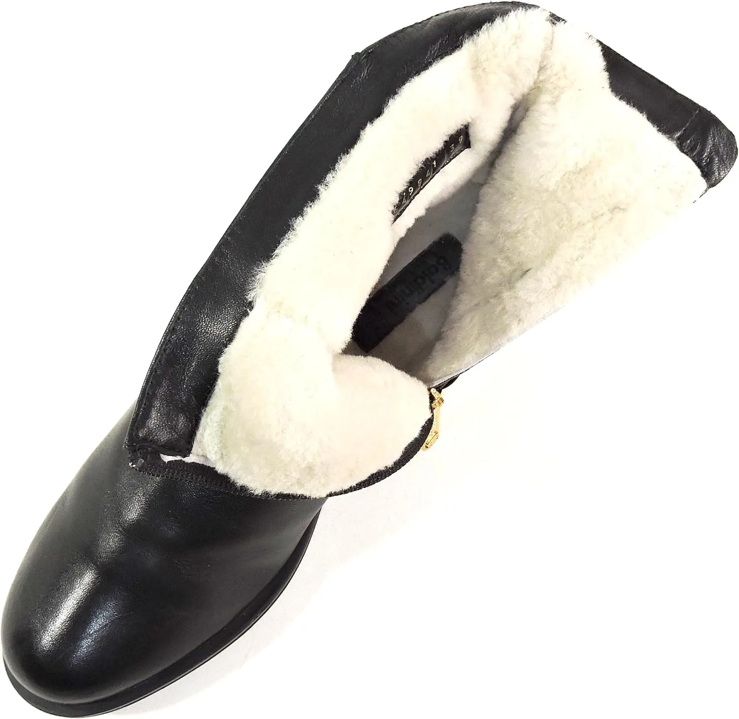 Baldinini Women's Black Leather Ankle Boots, Fur Lined, Gold Hardware, Winter Comfort Booties