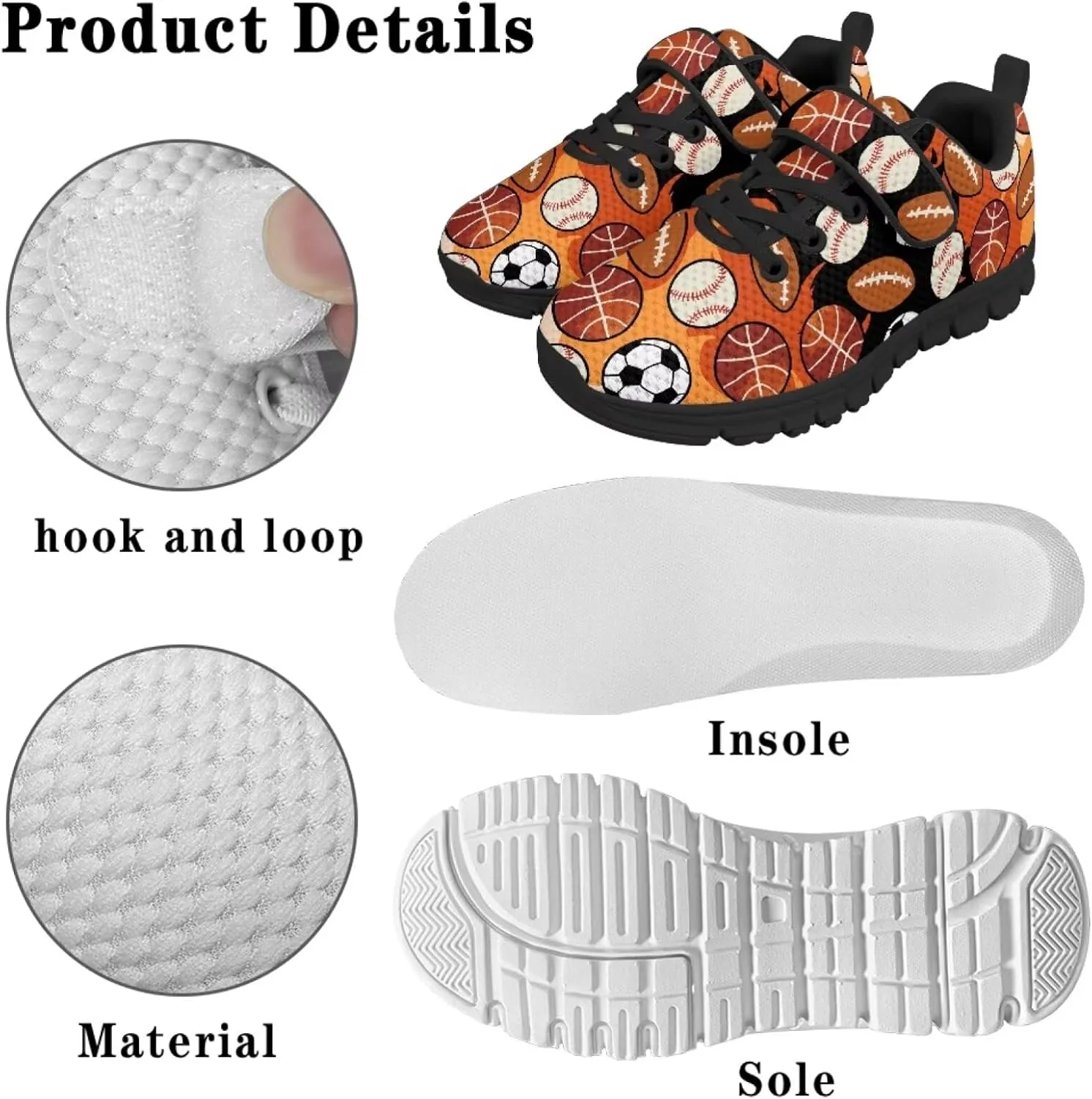 Ball Print Sport Athletic Shoes for Girls Boys Fashion Tennis Sneakers Running Walking Sneaker