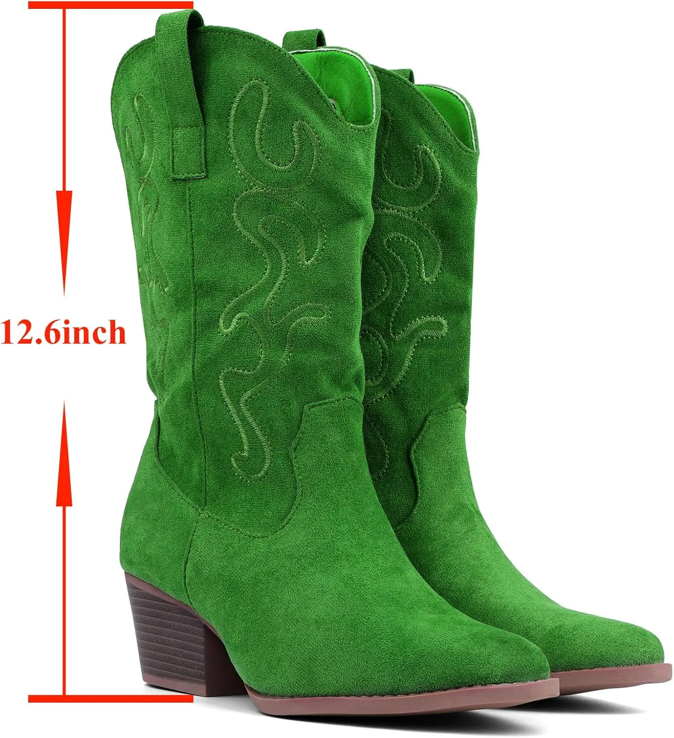 Bandkos Cowboy Boots for Women Cowgirl Mid Calf Western Boots Embroidered Stitched Pointed Toe Chunky Block Heel