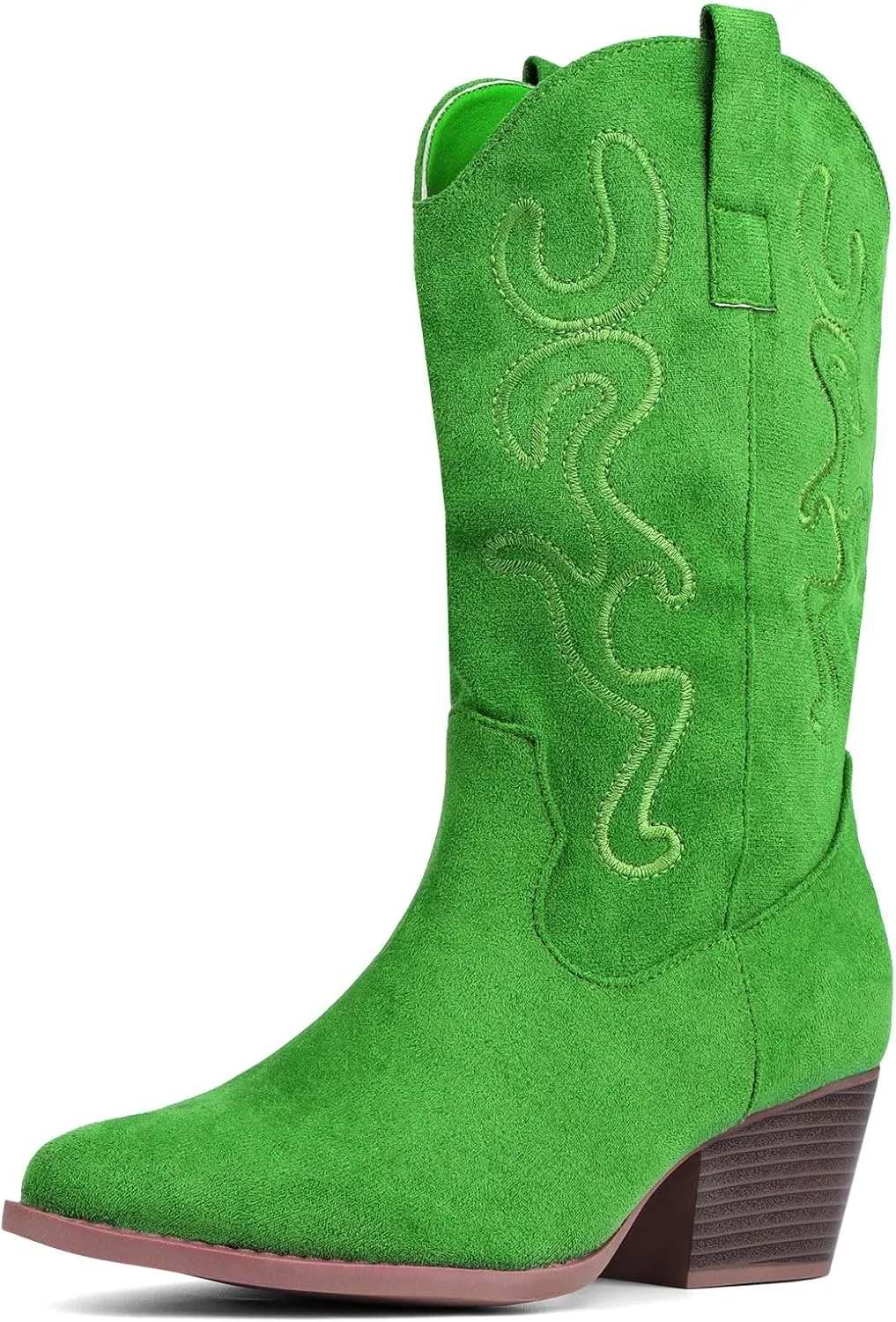 Bandkos Cowboy Boots for Women Cowgirl Mid Calf Western Boots Embroidered Stitched Pointed Toe Chunky Block Heel