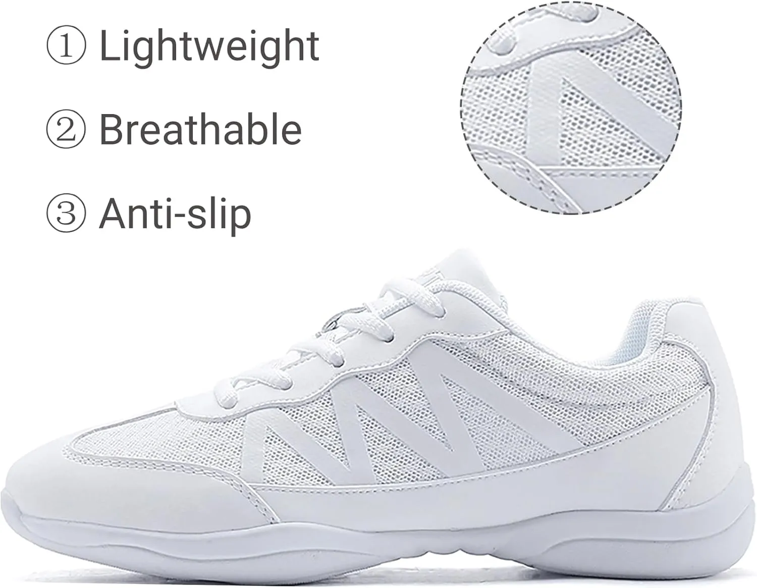 BAXINIER Girls Cheerleading Shoes Women White Cheer Shoes Youth Cheer Competition Sneakers Athletic Training Dance Tennis Shoes