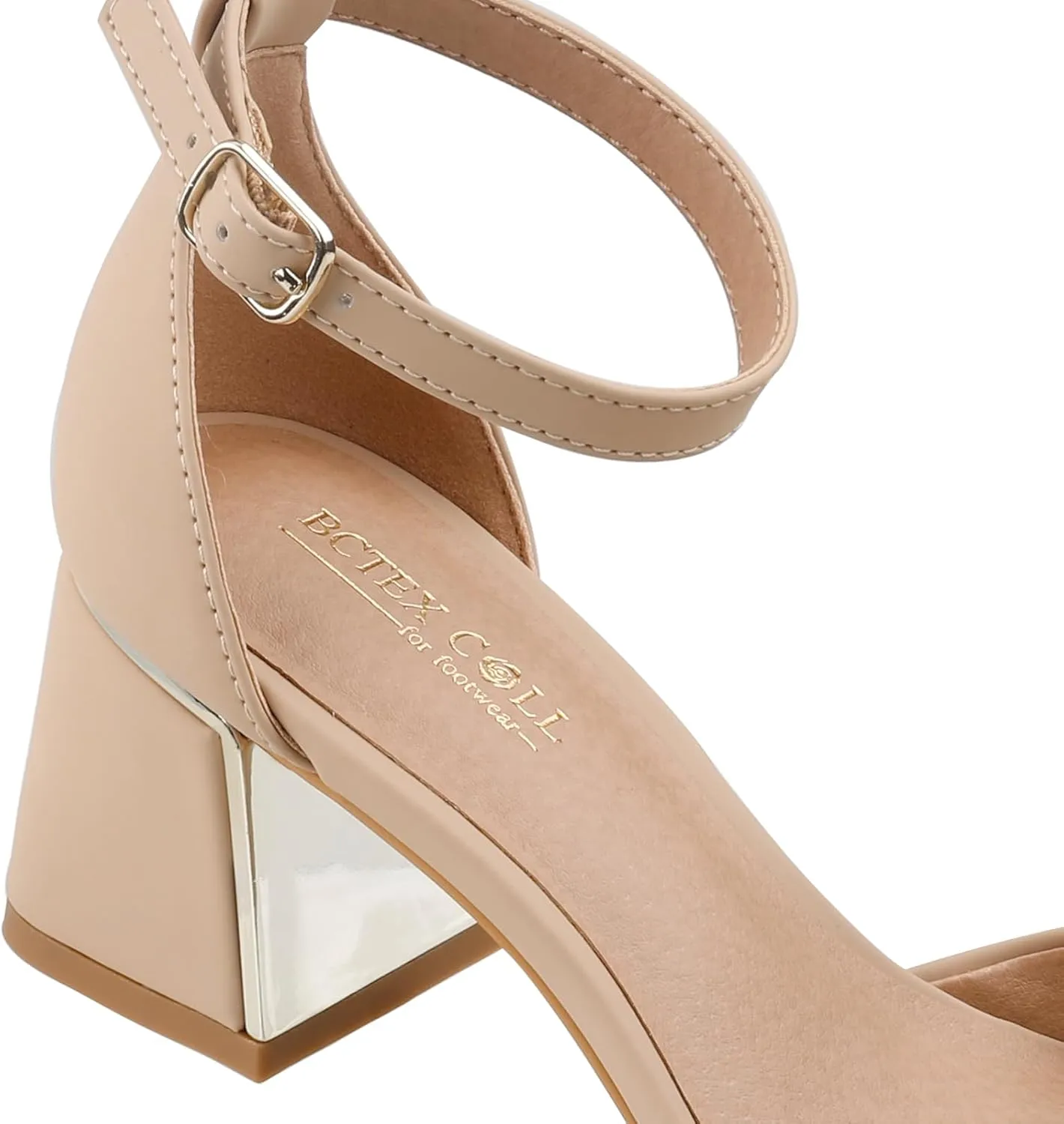 BCTEX COLL Womens Pointed Toe Pumps Shoes Ankle Strap Chunky Low Heels Metal Lined Sandals Designed for Women