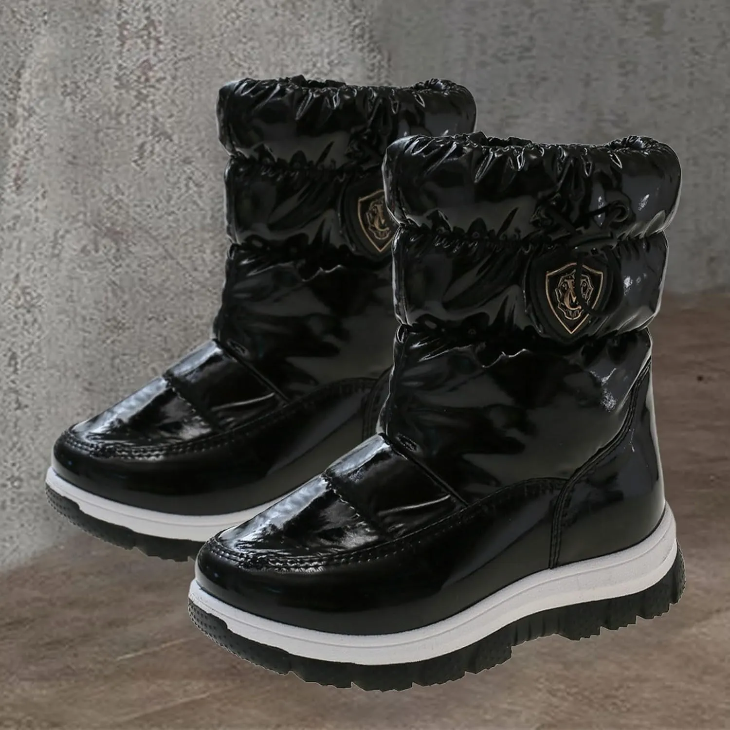 Big Kids Fashion Snow Boots Flat Thick 𝐖aterproof Shoes Winter Childrens Boys Mid Length Comfy Booties Padded Chunky