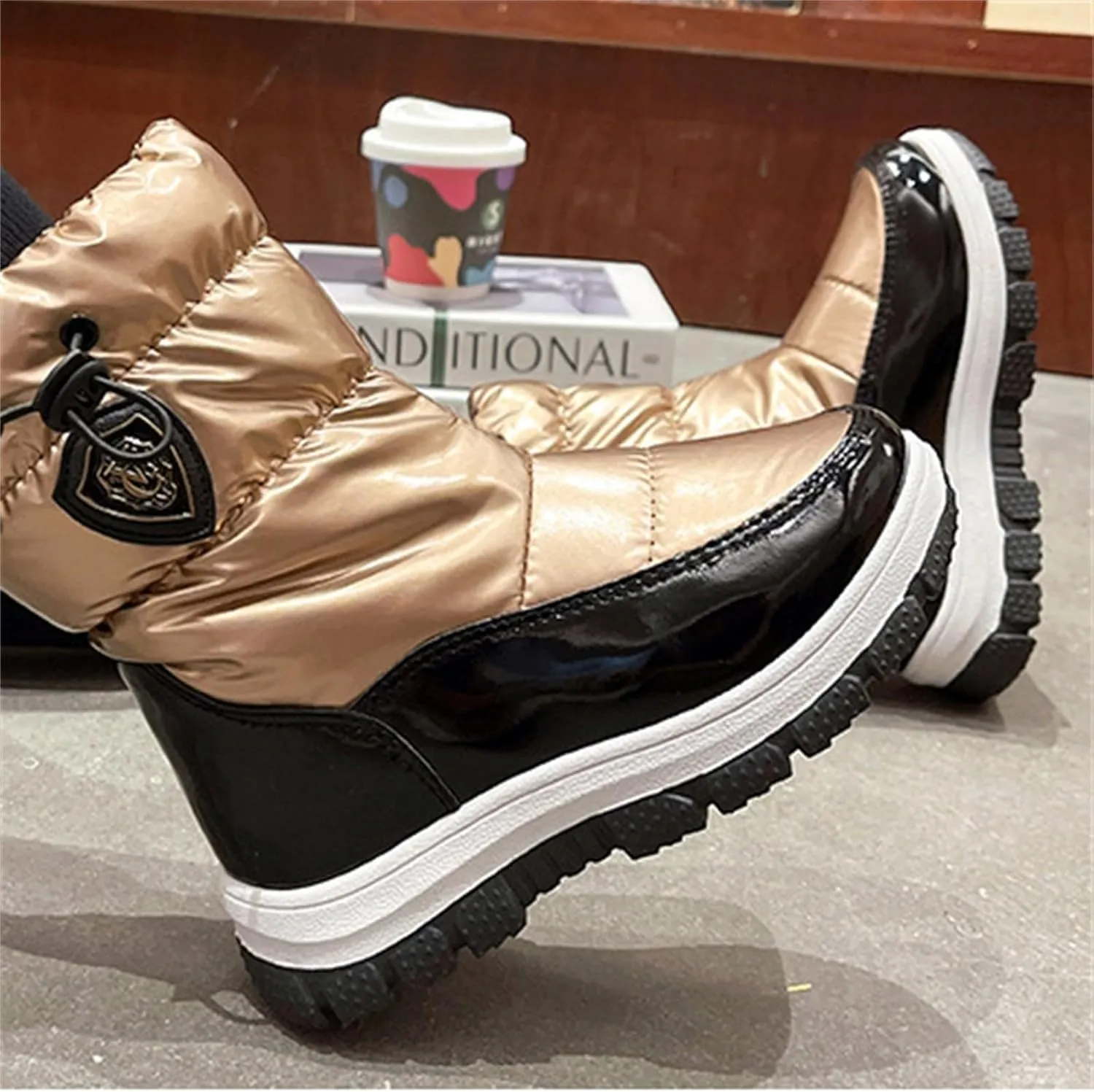 Big Kids Fashion Snow Boots Flat Thick 𝐖aterproof Shoes Winter Childrens Boys Mid Length Comfy Booties Padded Chunky