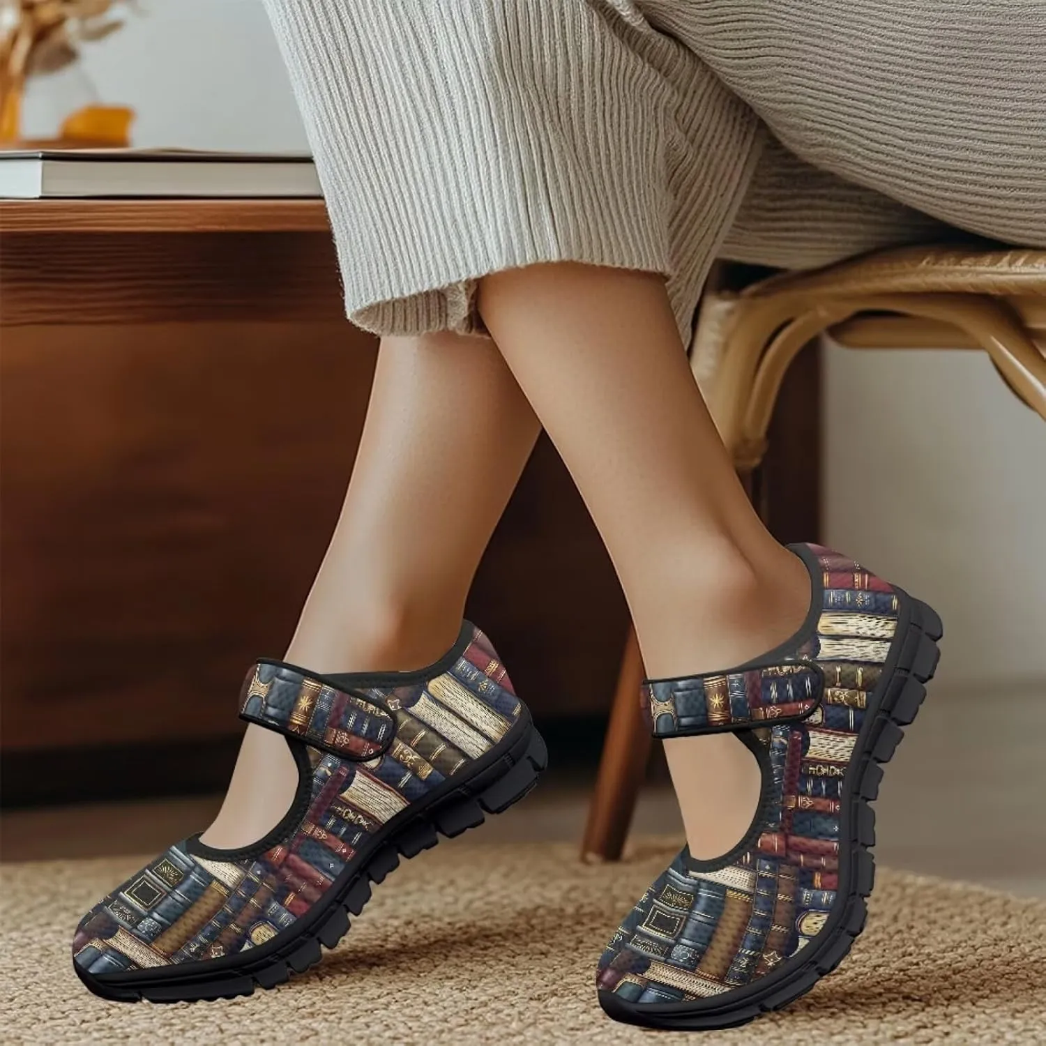 Binienty Womens Mary Jane Shoes Slip On Loafers with Adjust Hook and Loop Breathable Mesh Walking Sneakers