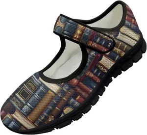 Binienty Womens Mary Jane Shoes Slip On Loafers with Adjust Hook and Loop Breathable Mesh Walking Sneakers