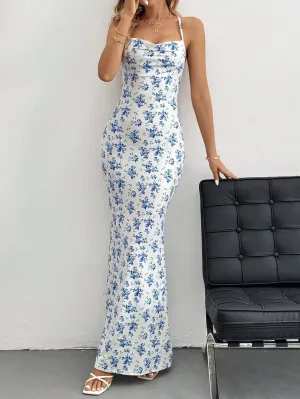 Blue Floral Print Maxi Slip Dress – European Summer Style