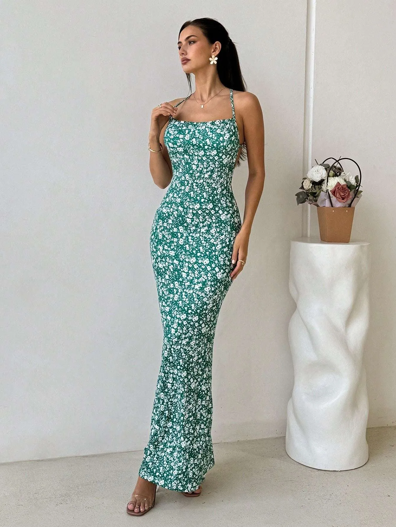 Blue Floral Print Maxi Slip Dress – European Summer Style