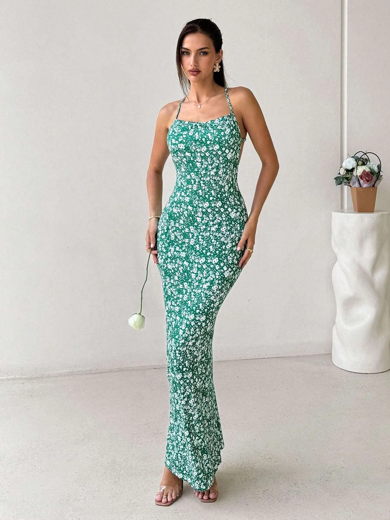 Blue Floral Print Maxi Slip Dress – European Summer Style