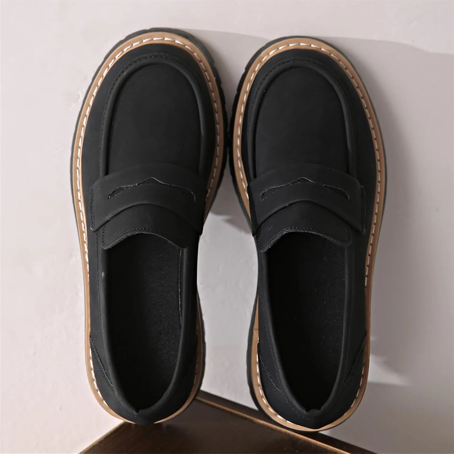 Bootara Loafers Women, Bootara Women's Plus Size Casual Retro Suede Loafers with Chunky Heel Platform, for Office