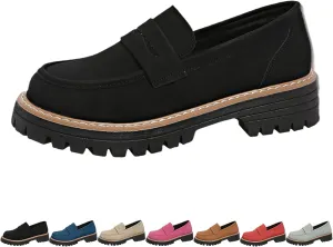 Bootara Loafers Women, Bootara Women's Plus Size Casual Retro Suede Loafers with Chunky Heel Platform, for Office