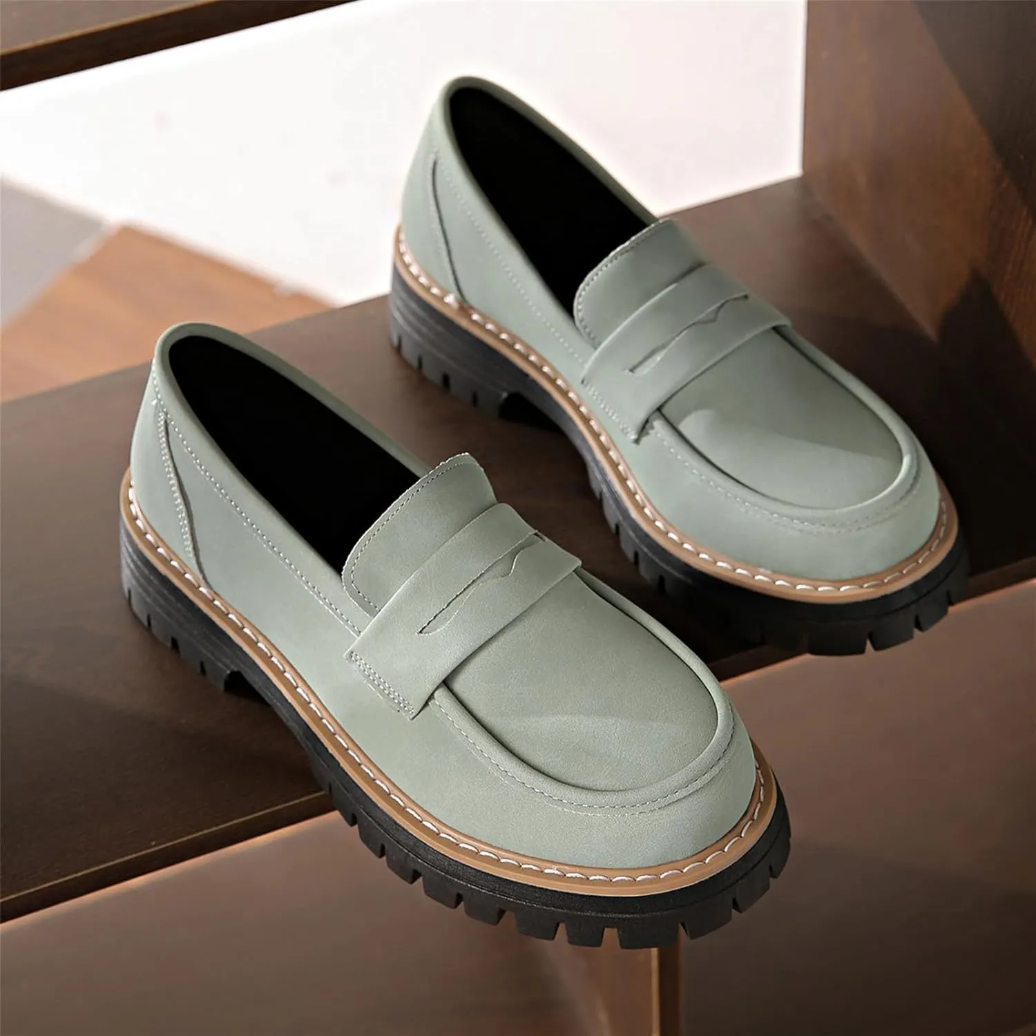 Bootara Loafers Women, Bootara Women's Plus Size Casual Retro Suede Loafers with Chunky Heel Platform, for Office