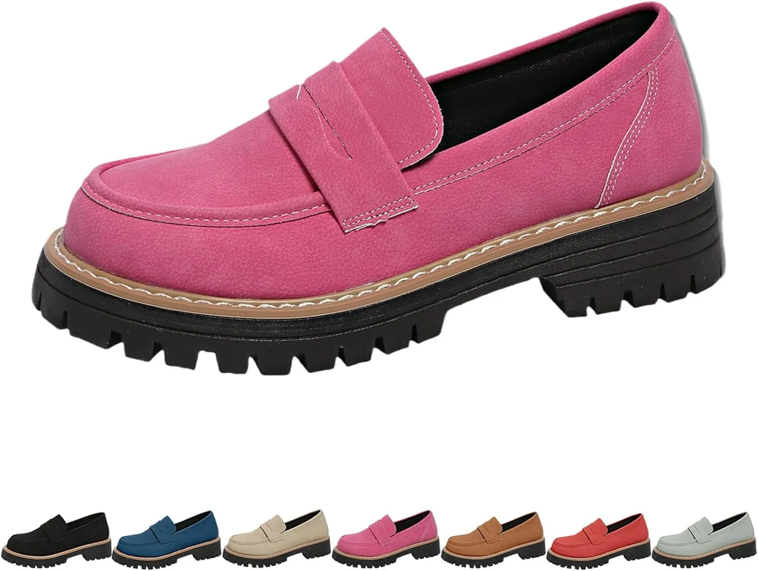 Bootara Loafers Women, Bootara Women's Plus Size Casual Retro Suede Loafers with Chunky Heel Platform, for Office