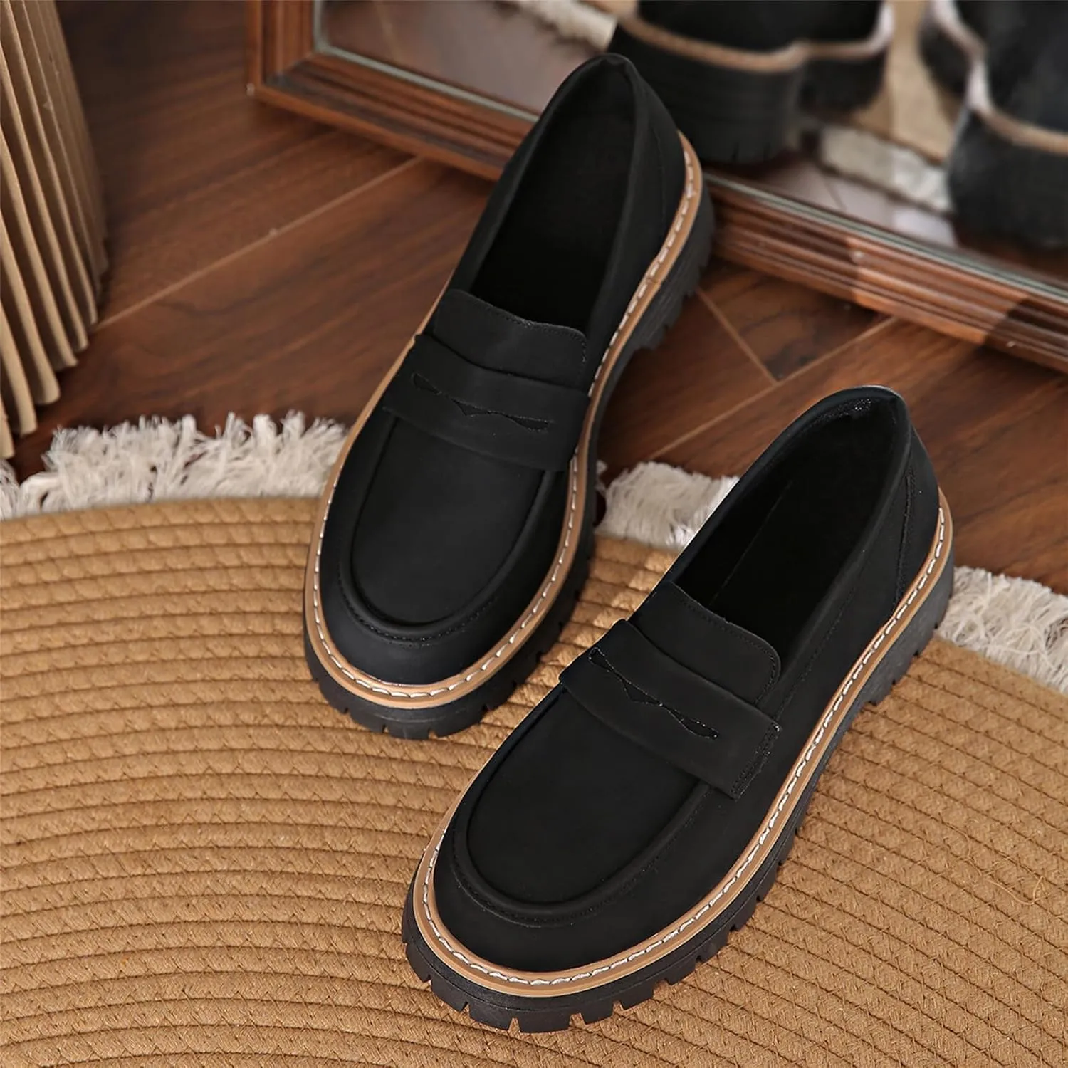 Bootara Loafers Women, Bootara Women's Plus Size Casual Retro Suede Loafers with Chunky Heel Platform, for Office