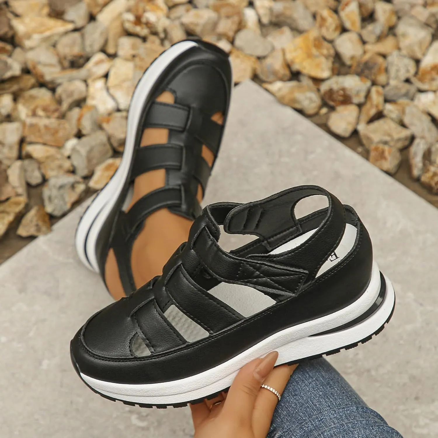 Bootara Women's Hollow-Out Casual Sandals,2025 Closed Toe Platform Sandals Height-Boosting Thick Sole