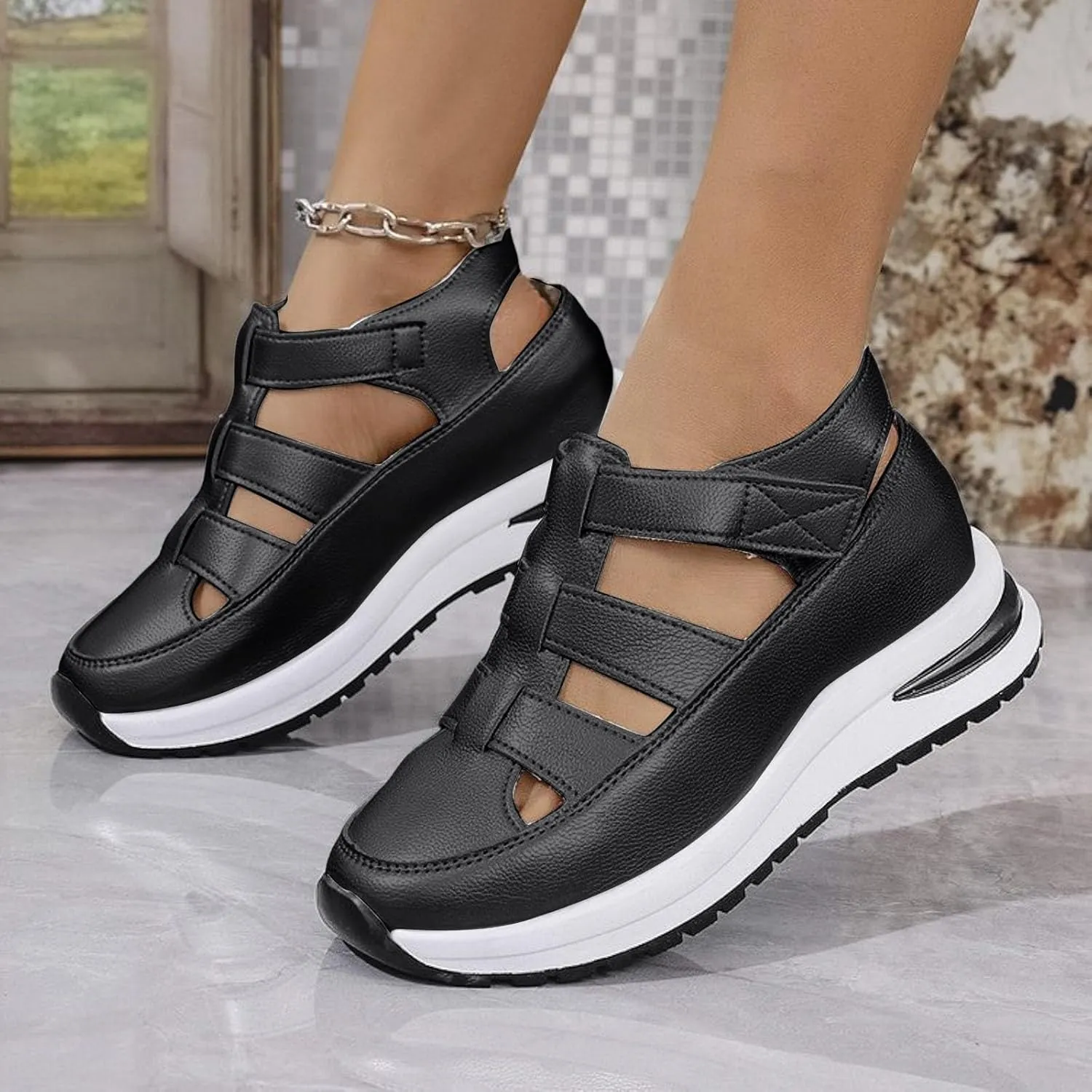 Bootara Women's Hollow-Out Casual Sandals,2025 Closed Toe Platform Sandals Height-Boosting Thick Sole