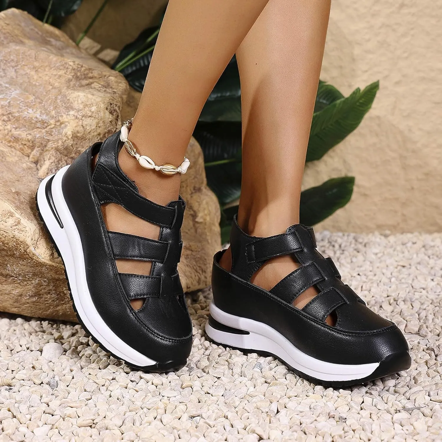 Bootara Women's Hollow-Out Casual Sandals,2025 Closed Toe Platform Sandals Height-Boosting Thick Sole
