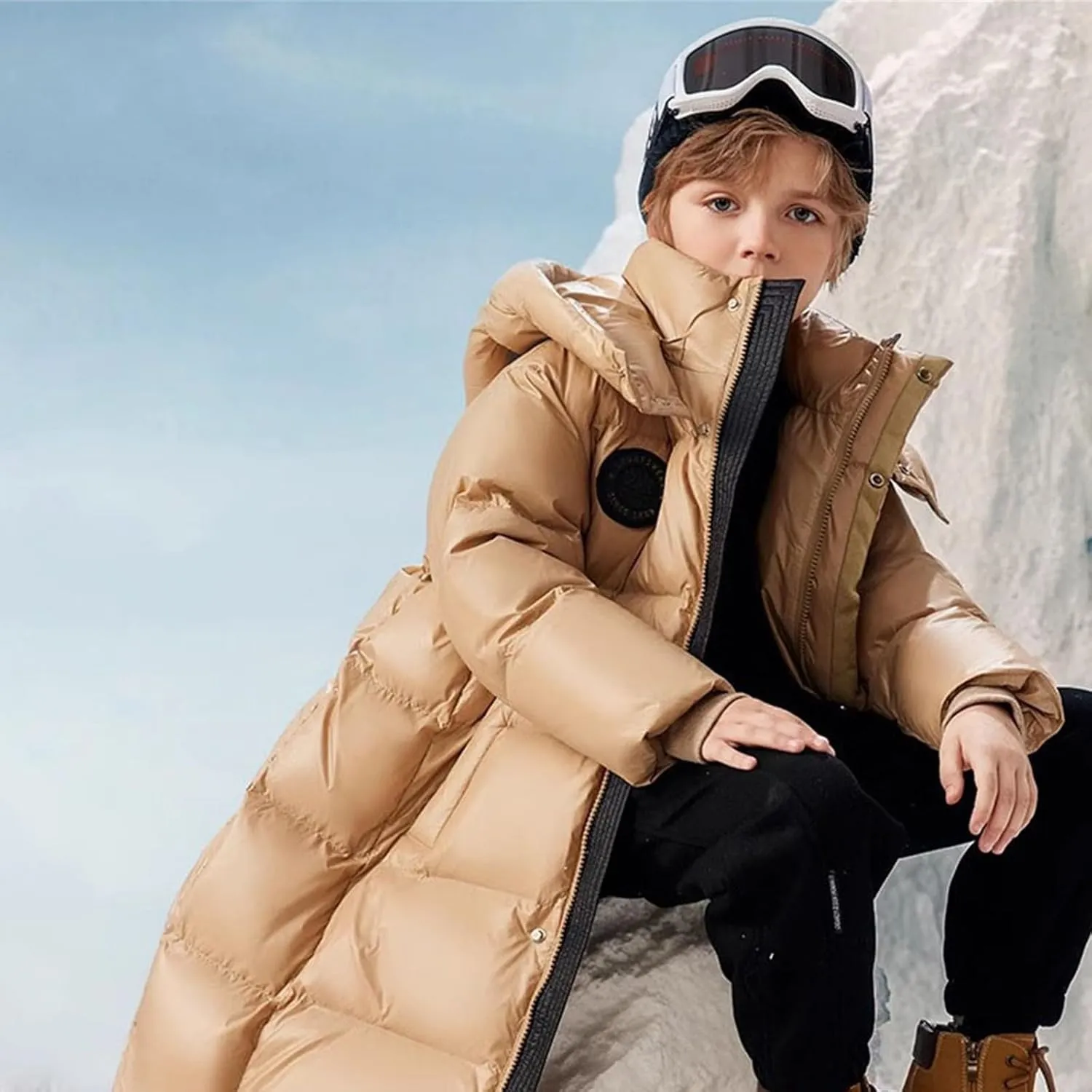 Boys Girls Long Heavyweight Puffer Jacket with Detachable Hood Kids Waterproo𝐟 Zip up Toddler Overalls for Boys Winter