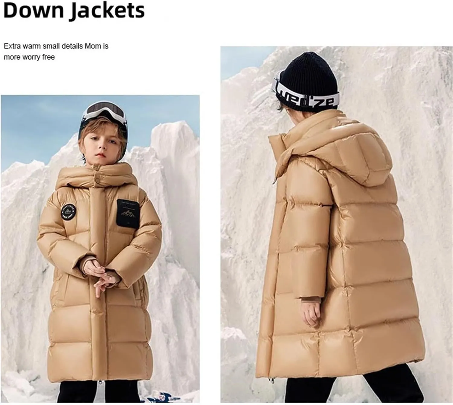 Boys Girls Long Heavyweight Puffer Jacket with Detachable Hood Kids Waterproo𝐟 Zip up Toddler Overalls for Boys Winter