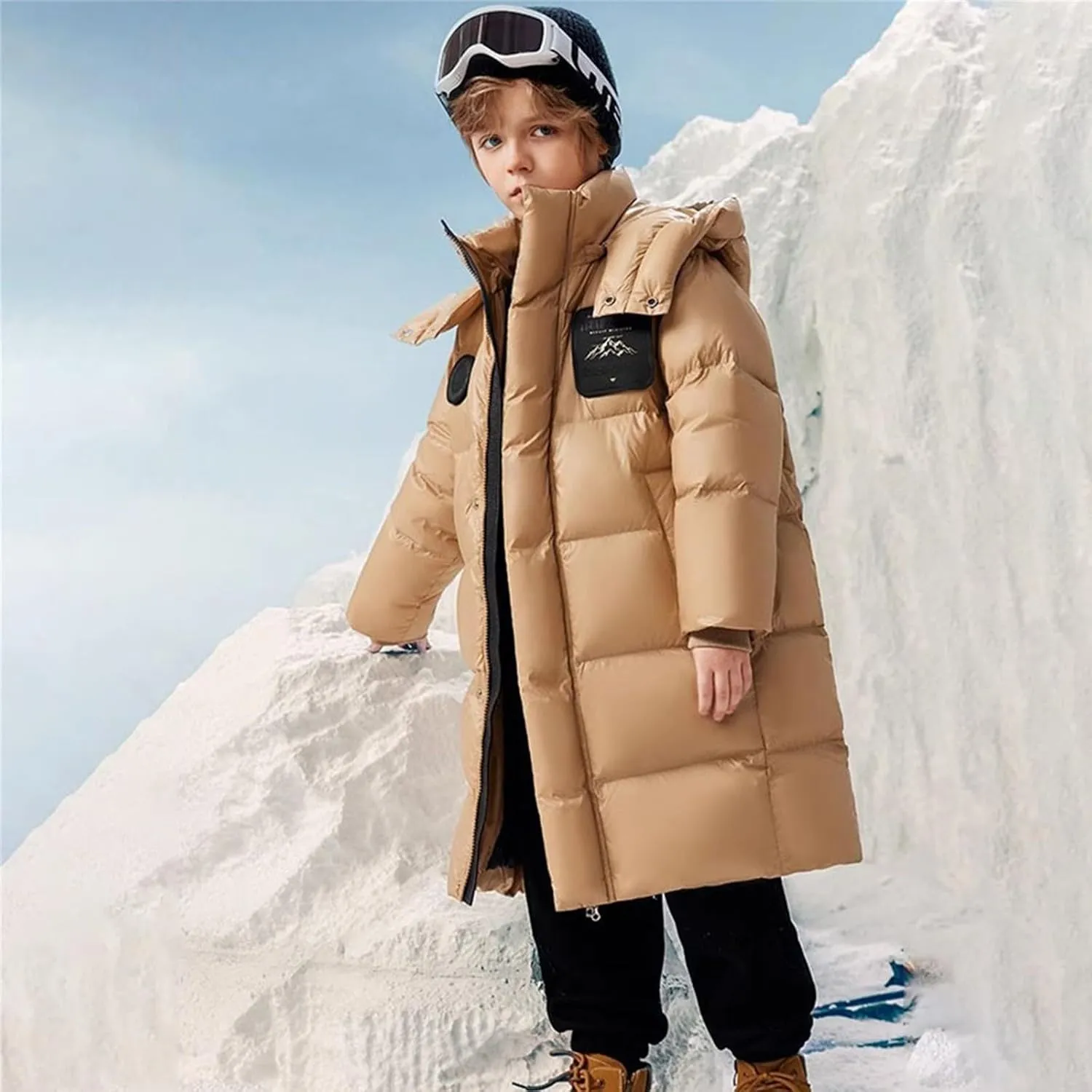 Boys Girls Long Heavyweight Puffer Jacket with Detachable Hood Kids Waterproo𝐟 Zip up Toddler Overalls for Boys Winter