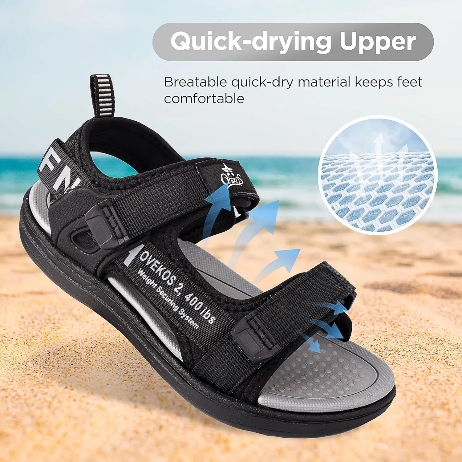 Boys Sandals Kids Summer Sports Hiking Sandals Adjustable Straps for Beach Outdoor Lightweight(Little Kid/Big Kid)