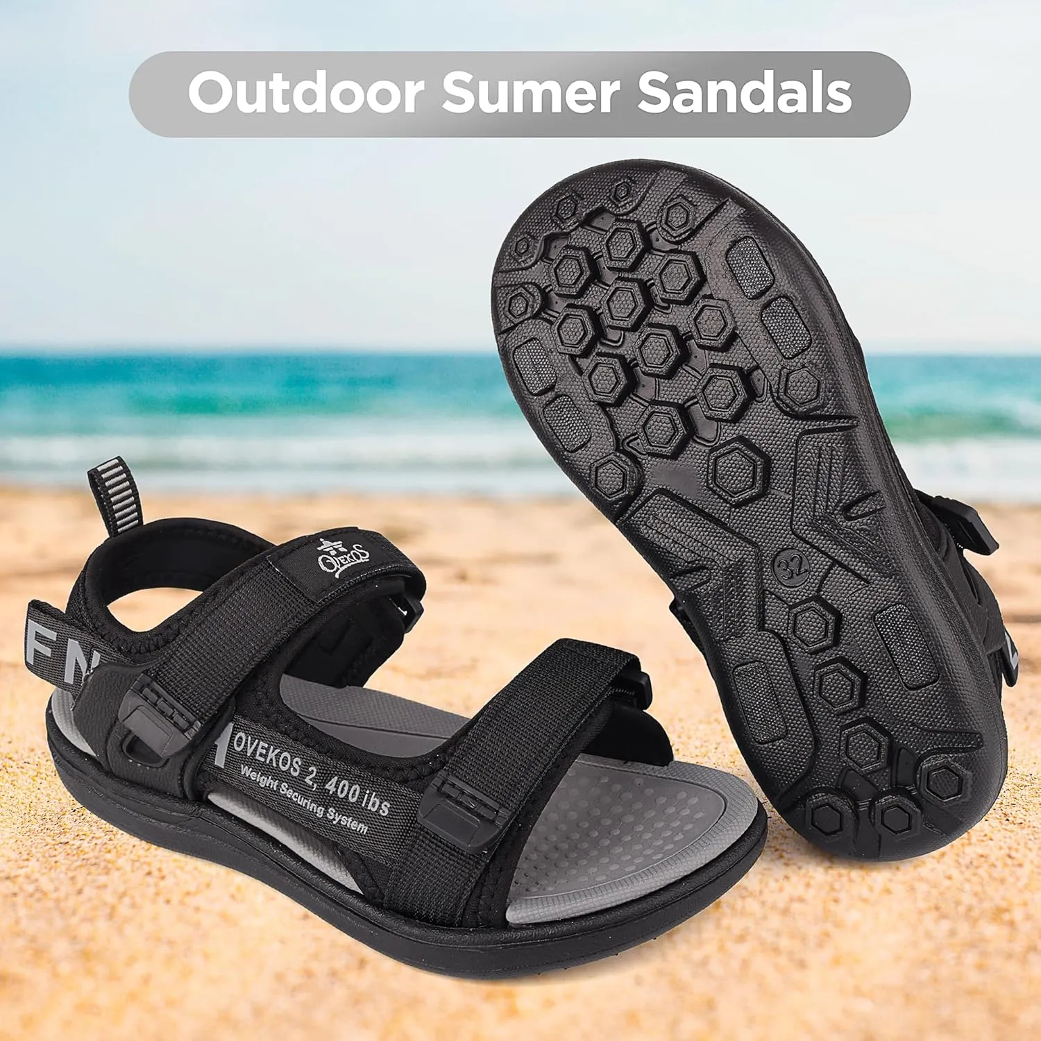 Boys Sandals Kids Summer Sports Hiking Sandals Adjustable Straps for Beach Outdoor Lightweight(Little Kid/Big Kid)
