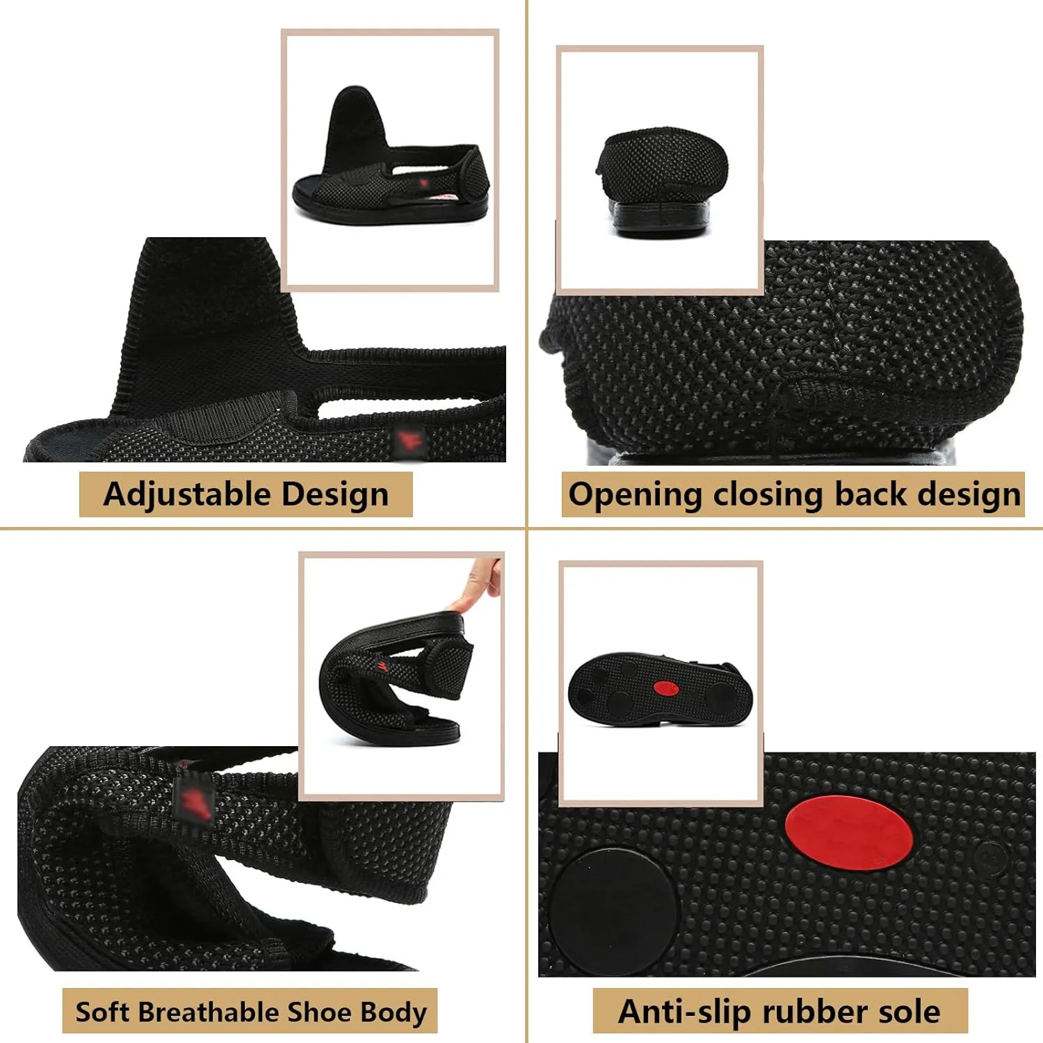 bumuam Men's Open Toe Lightweight Adjustable Sandals, Extra Wide Width Adjustable Edema Shoes for Elderly Foot Pain Relief