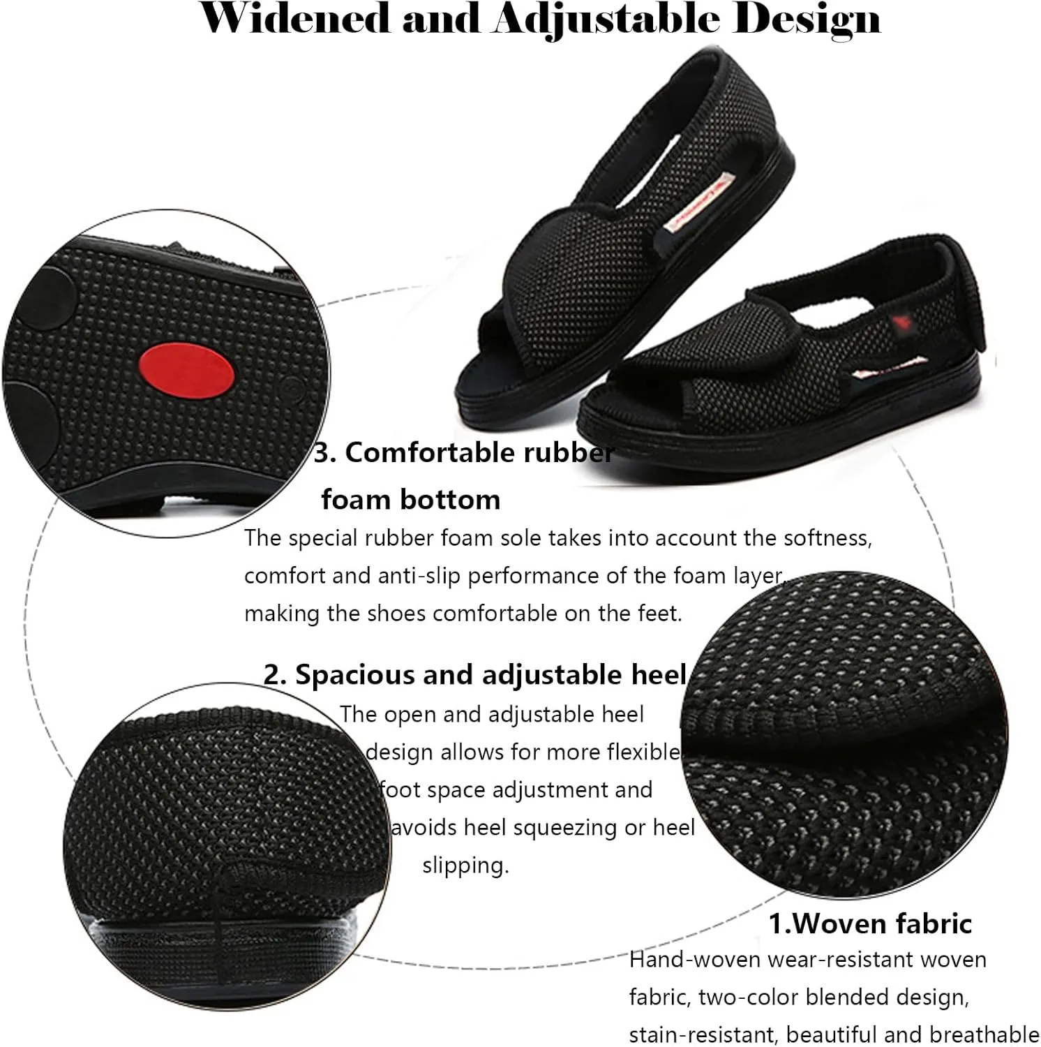 bumuam Men's Open Toe Lightweight Adjustable Sandals, Extra Wide Width Adjustable Edema Shoes for Elderly Foot Pain Relief