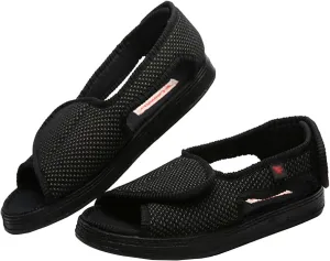 bumuam Men's Open Toe Lightweight Adjustable Sandals, Extra Wide Width Adjustable Edema Shoes for Elderly Foot Pain Relief