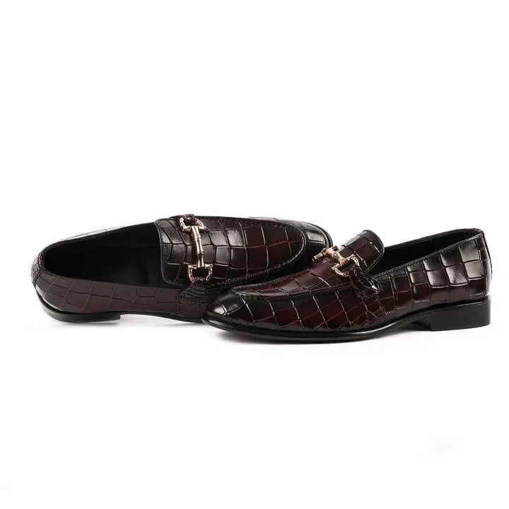 Burgandy Croc Emboss Gold Buckle