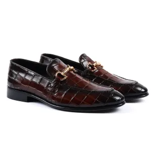 Burgandy Croc Emboss Gold Buckle