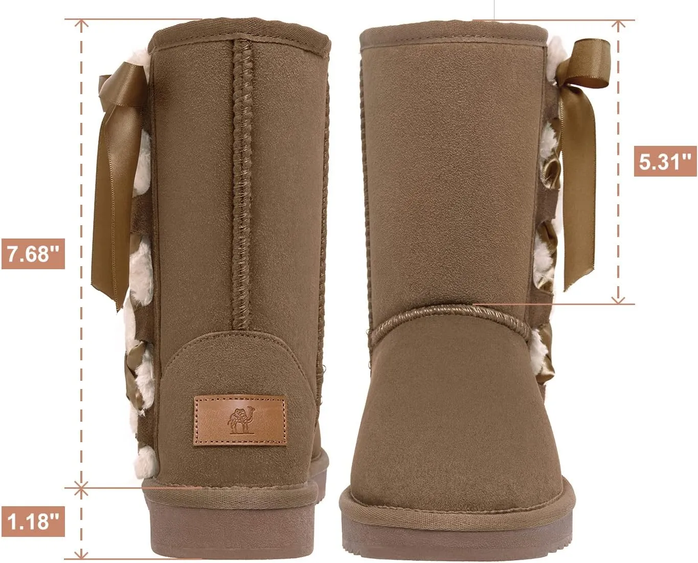 CAMEL CROWN Women's Foldable Snow Boots Warm Fur Winter Boots Mid-Calf Zipper House Slippers Boots Classic Mini Short Boots for Outdoor