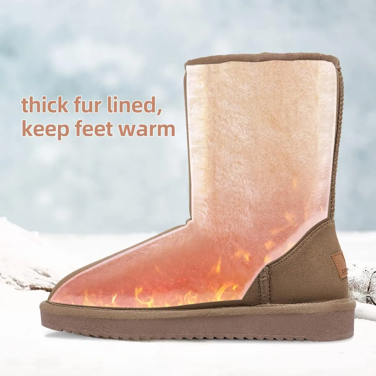 CAMEL CROWN Women's Foldable Snow Boots Warm Fur Winter Boots Mid-Calf Zipper House Slippers Boots Classic Mini Short Boots for Outdoor