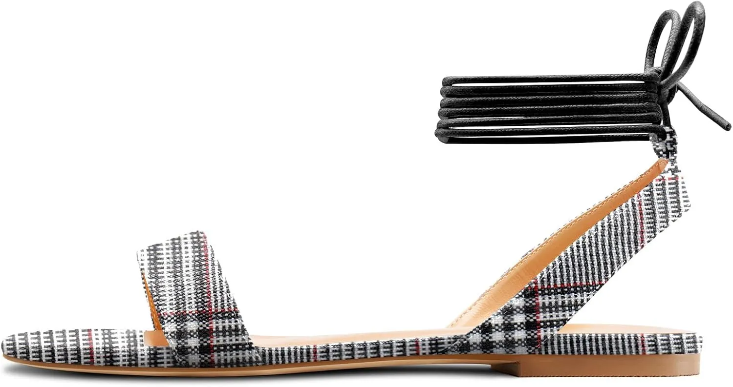 Castamere Womens Low Heel Open Toe Ankle Strap Lace-up Flats Shoes Sandals Casual Basic Classic Denim Summer 0.4 Inches Heels