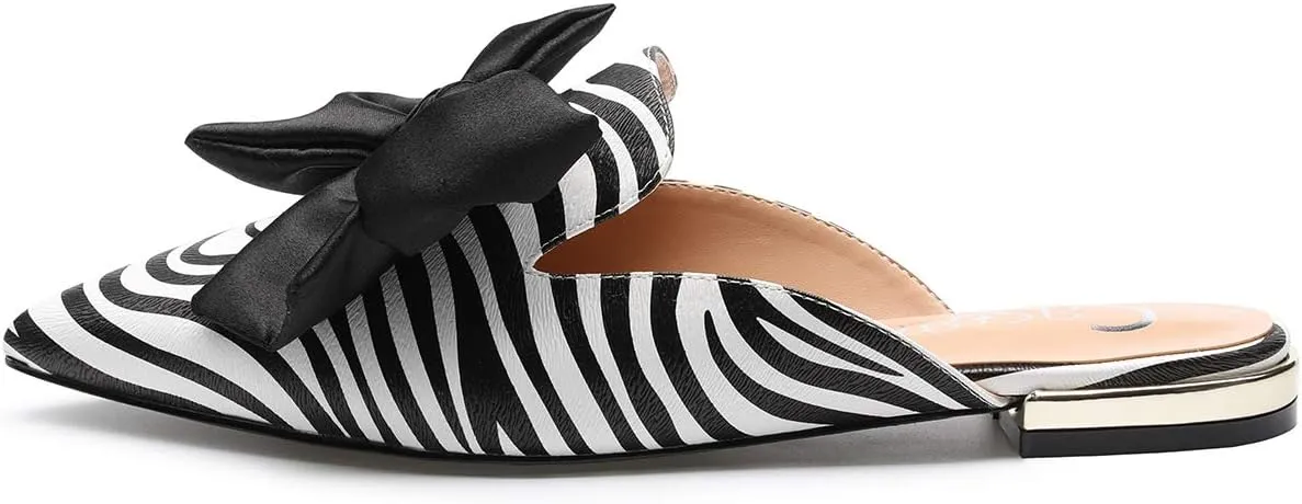 Castamere Womens Pointed Toe Bow-Knot Mules Slip On Velvet Slippers Casual Comfortable Flats