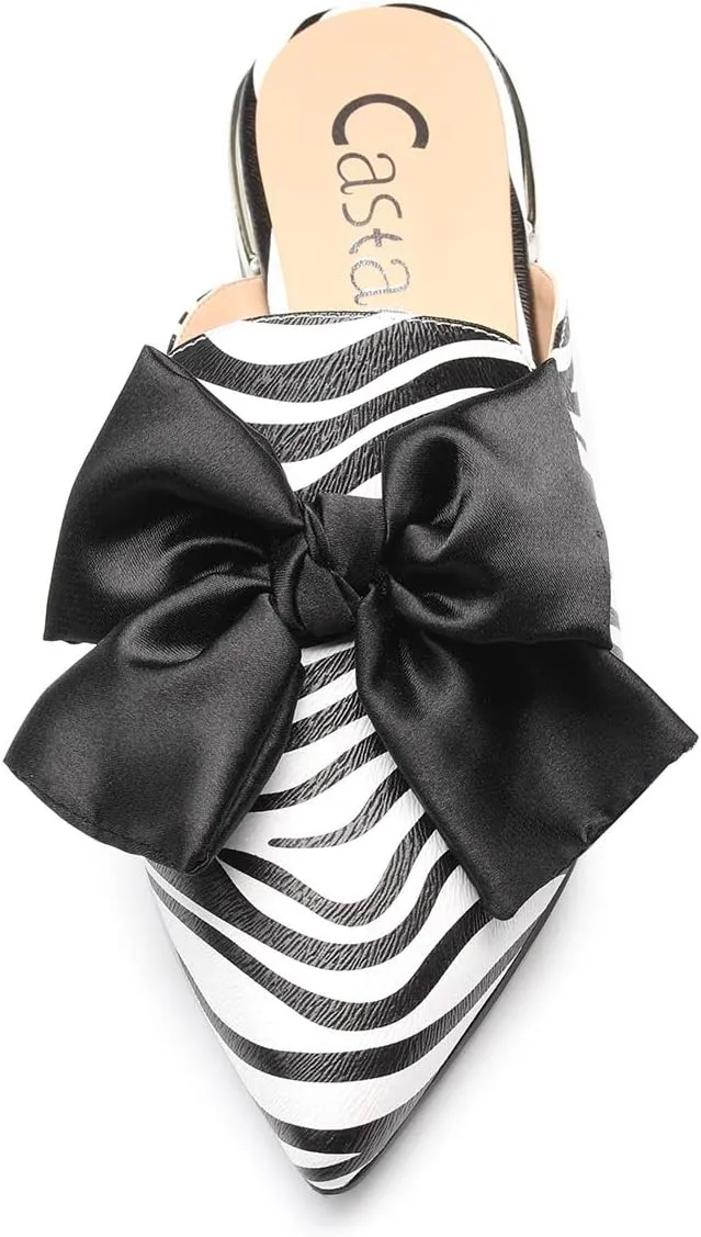 Castamere Womens Pointed Toe Bow-Knot Mules Slip On Velvet Slippers Casual Comfortable Flats