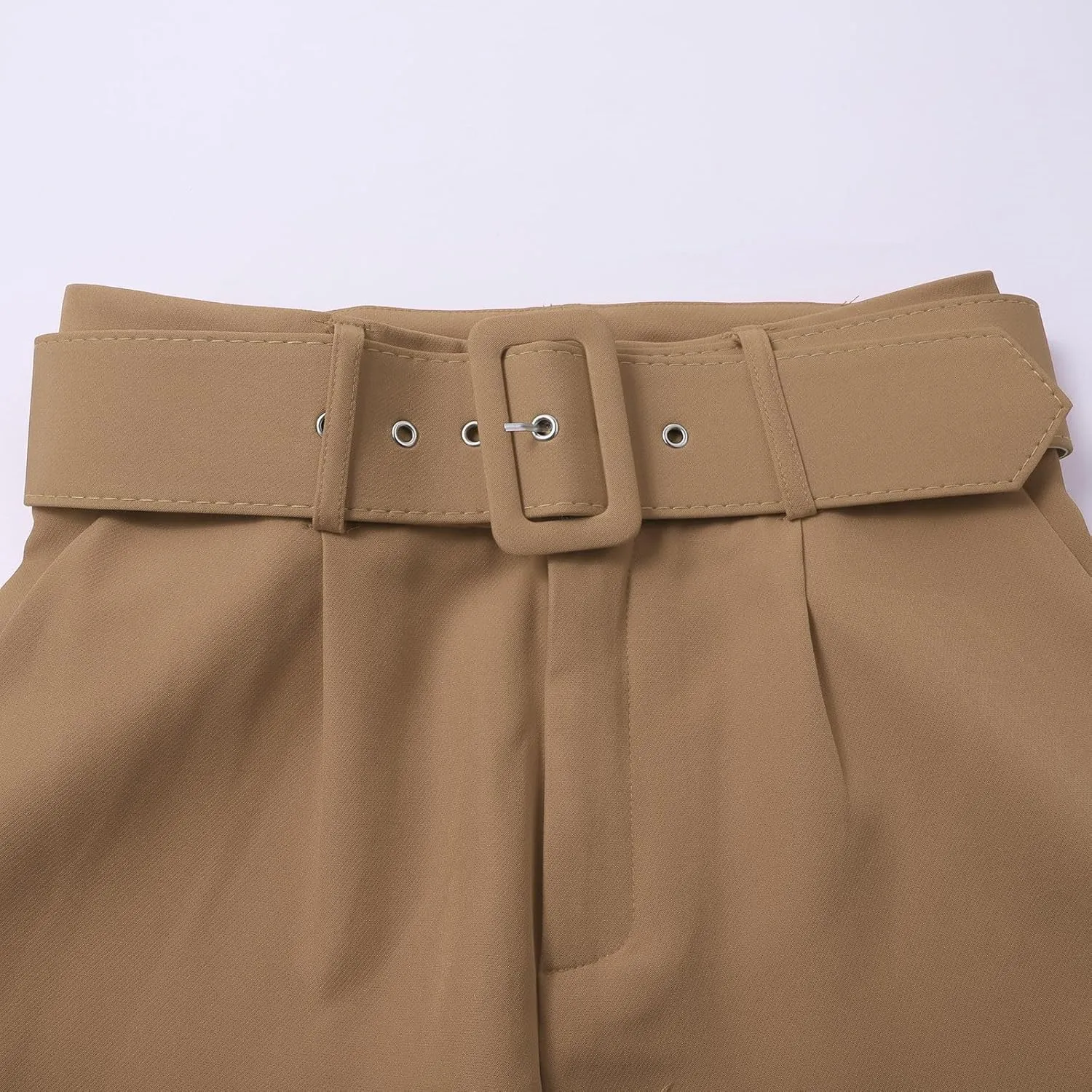 Casual Belted Dress Pants for Women Slim Fit Office Work Pencil Pants High Waisted Straight Leg Pull-On Trousers with Pockets
