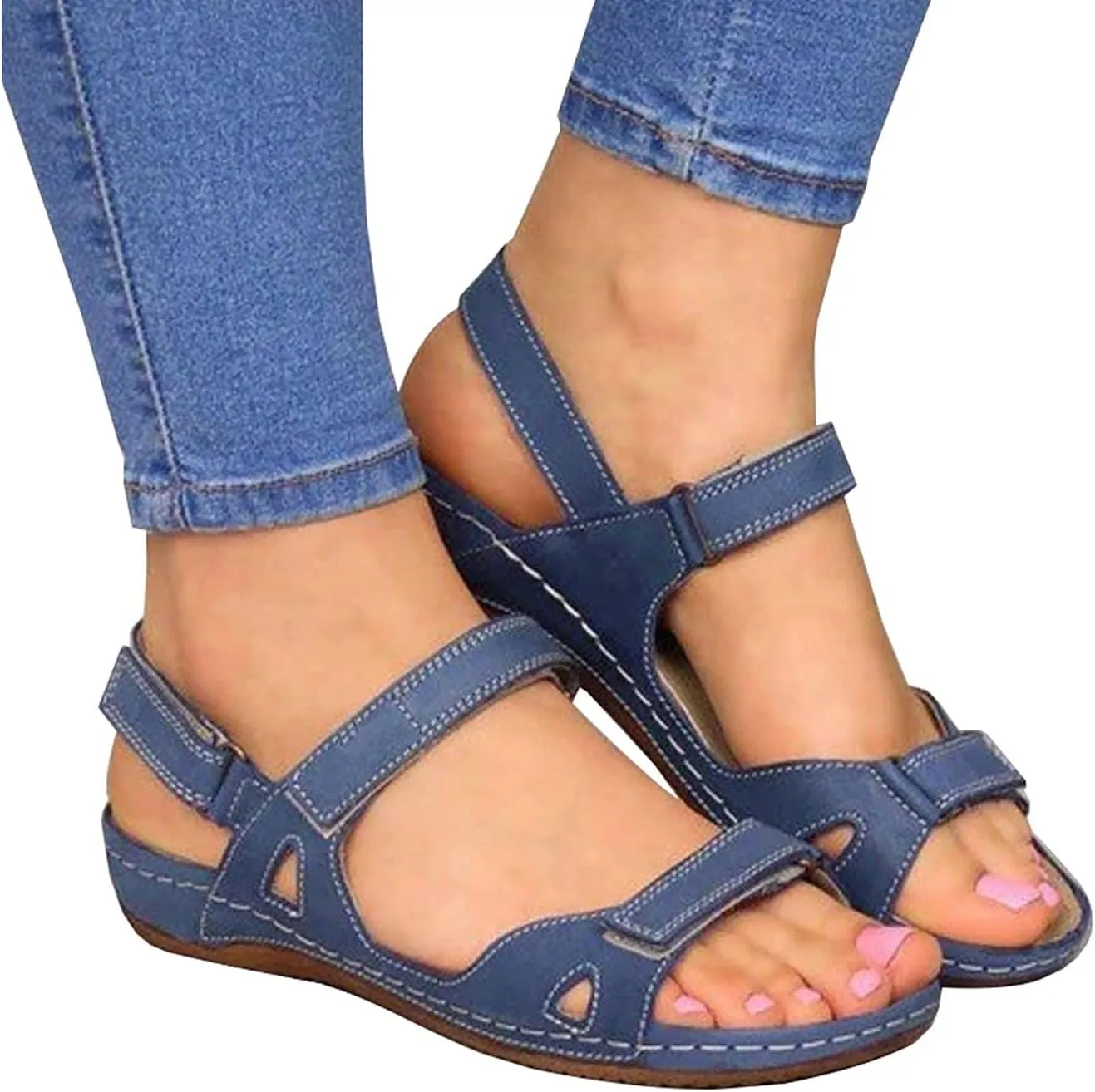 Casual Women's Platform Sandals with Adjustable Buckle Straps Stylish Open Toe Flats for Summer Resort Wear