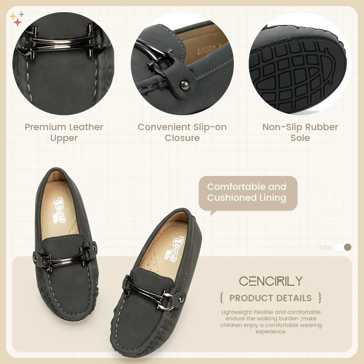 CENCIRILY Toddler Boys Girls Loafers Soft Slip On Little Kid Oxford Dress Flats Casual Boat Shoes School Uniform Moccasin Walking Shoes