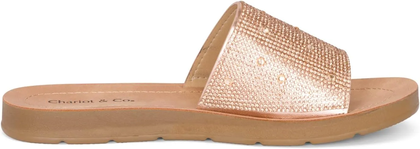Chariot & Co Bling Sandals for Women Rhinestones Platform Studded Slides Space