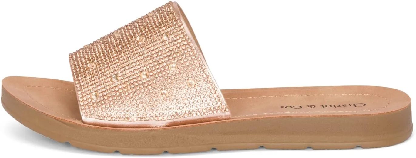 Chariot & Co Bling Sandals for Women Rhinestones Platform Studded Slides Space